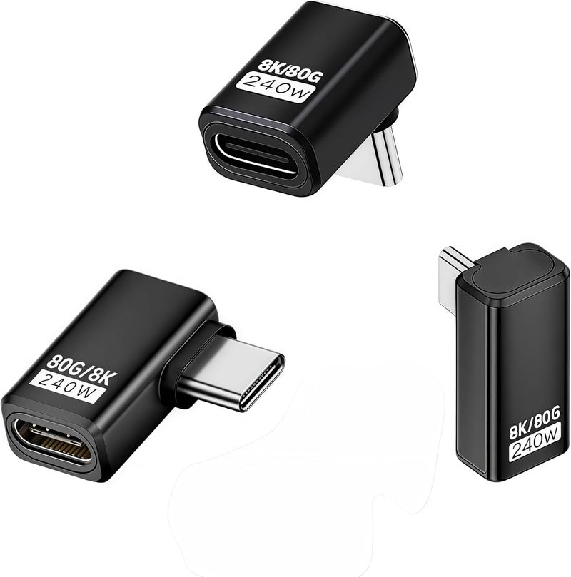 basecolors 3 Style Usb C 90 Degree Adapter [80Gbps Data Transfer,8K@240Hz Video, 240W Charging ].Usb C Right Angle Adapter Kit Compatible with Steam Deck,Thunderbolt 5/4/3,Switch2/1 and Most usbc Device.(Black） - Image 1